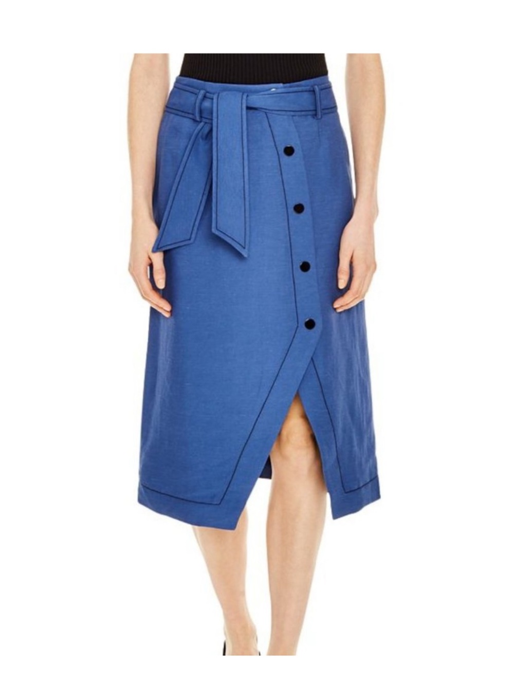 Sandro Paris Debyh Blue Wrap Front Button Midi Skirt size 0